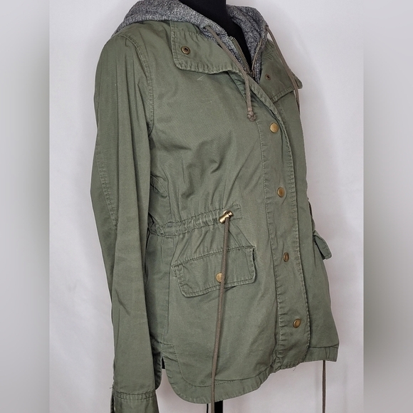 Active USA Green Gray Hooded Cinched Waist Utility Sweater / Jacket - Size M - Picture 3 of 13